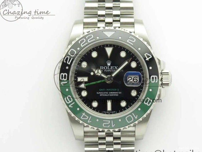 0201 UrbanChic GMT-Master II 126710 BLRO BPF Black Green Ceramic Bezel SS Black Dial on SS Jubilee Bracelet A 3347